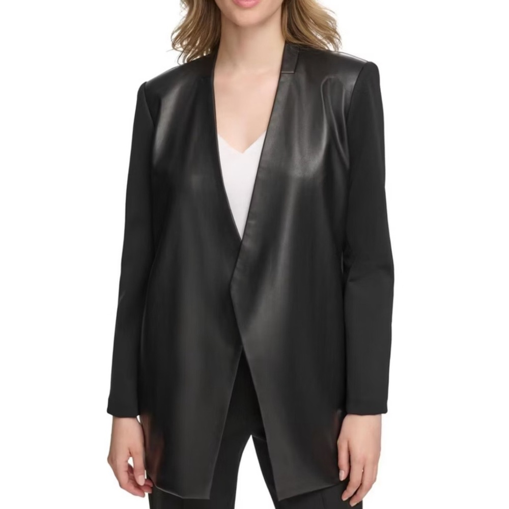 Calvin Klein 🫐 Women's Black Faux Leather Soft Jacket 14